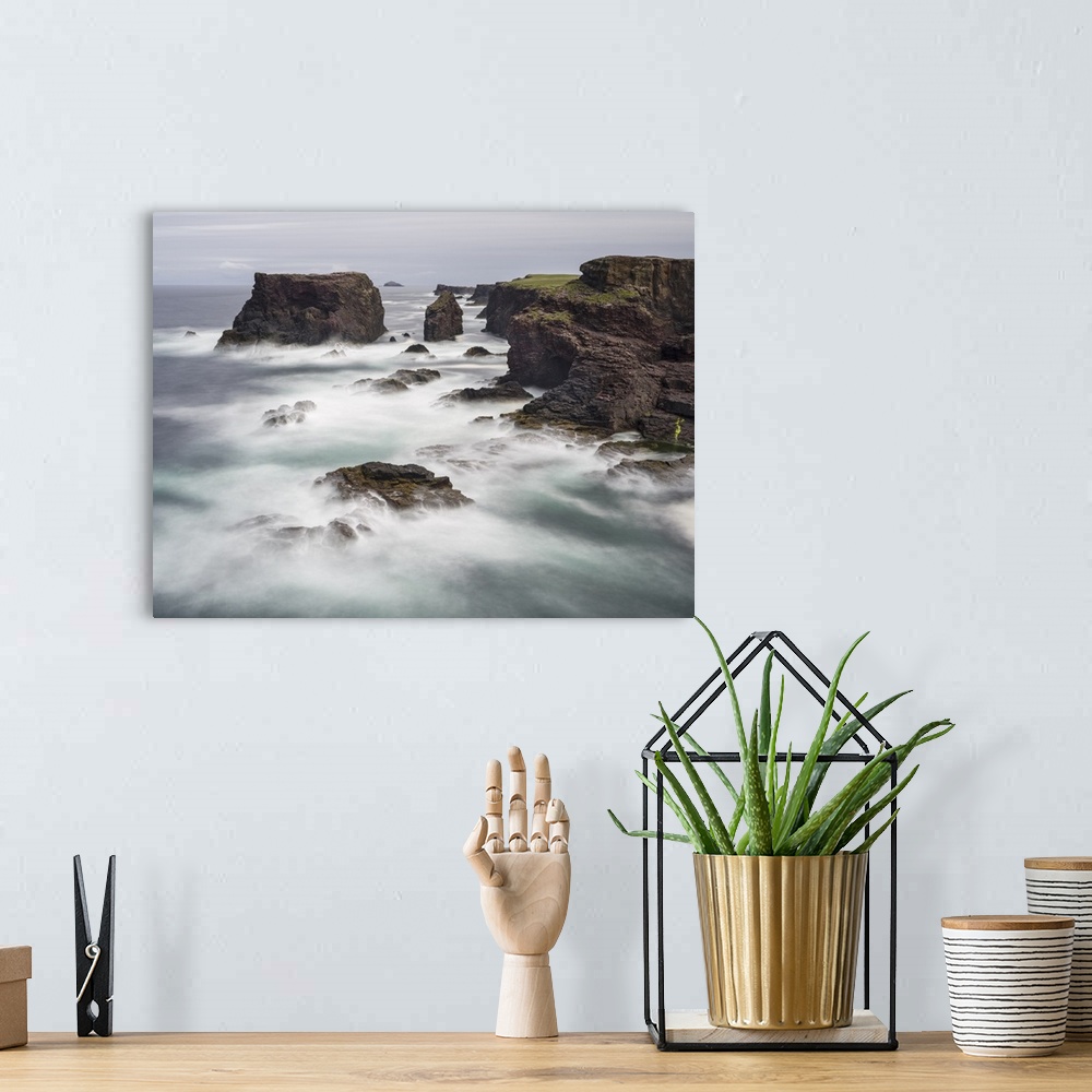 A bohemian room featuring Famous cliffs and sea stacks of Esha Ness, a major attraction on the Shetland Islands.