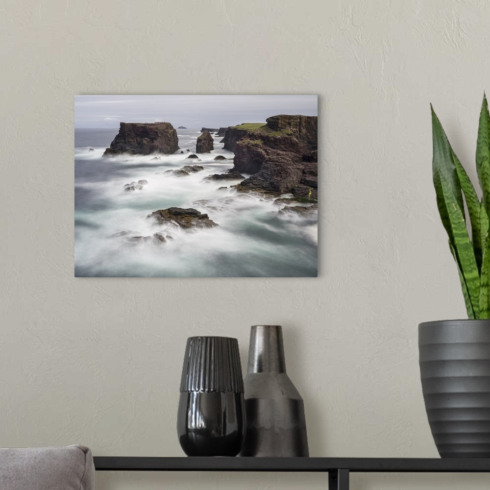 A modern room featuring Famous cliffs and sea stacks of Esha Ness, a major attraction on the Shetland Islands.