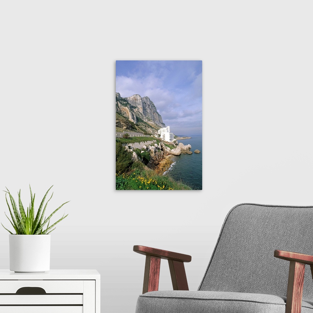 A modern room featuring Famous Rock of Gibraltar with Mediterranean cliffs in Gibraltar.