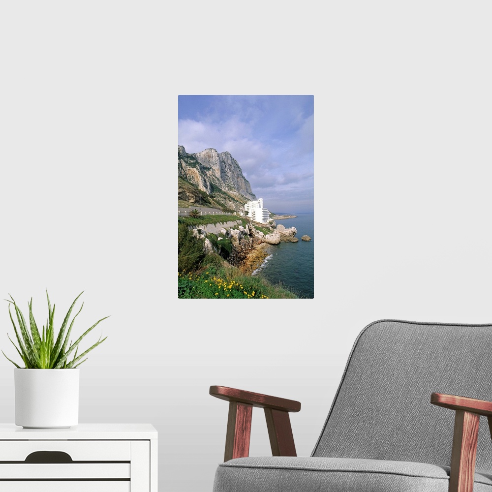 A modern room featuring Famous Rock of Gibraltar with Mediterranean cliffs in Gibraltar.