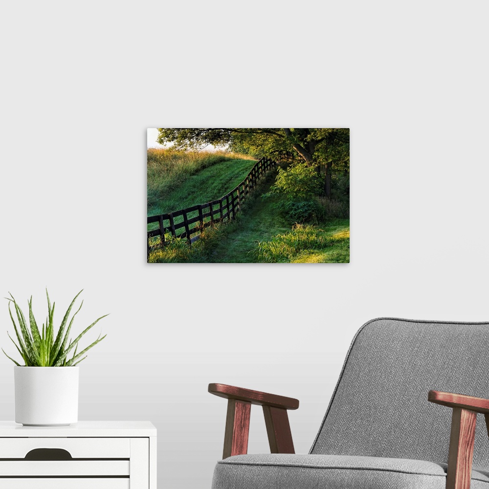 A modern room featuring Farm fence at sunrise, Oldham County, Kentucky