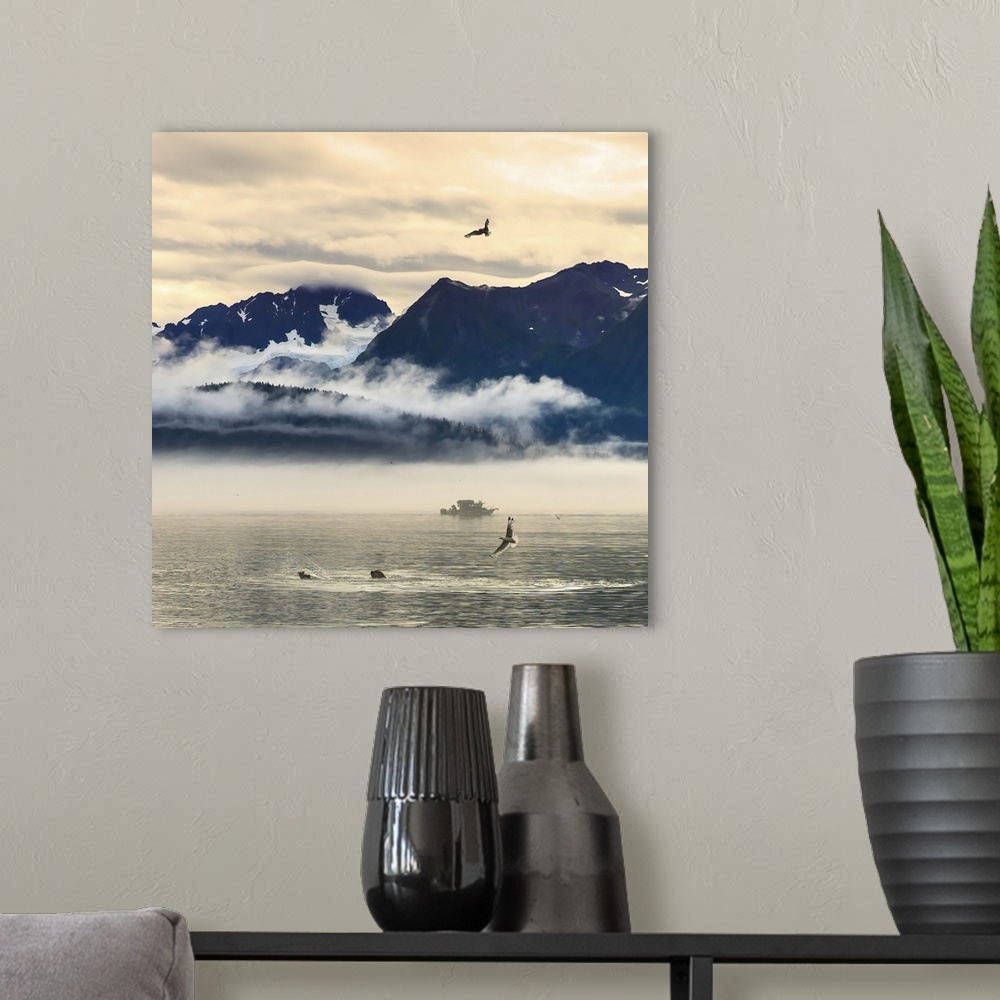 A modern room featuring Fishing Boat In Kenai Peninsula Surrounded By Mountains And Wildlife
