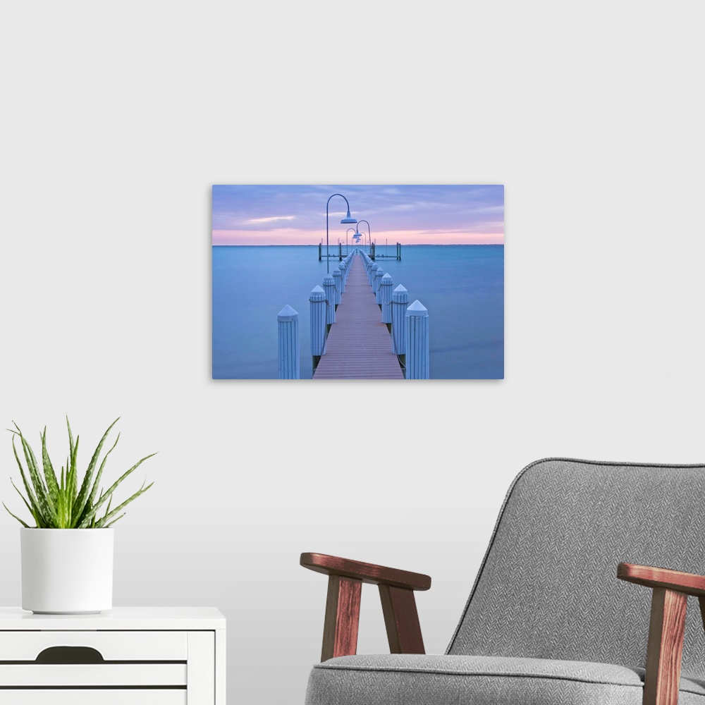 A modern room featuring USA, FL, Captiva, Private Dock at Dawn