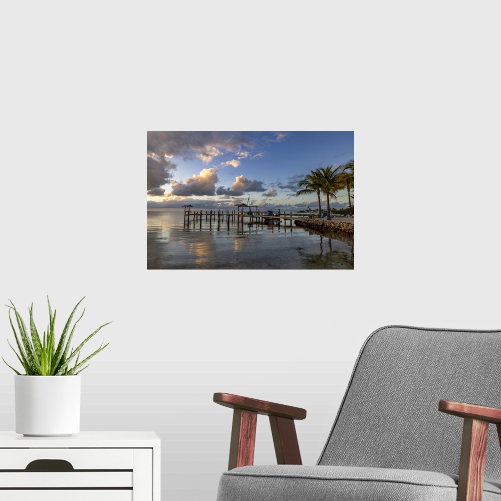 A modern room featuring Florida Keys sunset from the Island Bay Resort in Tavernier, Florida, USA.