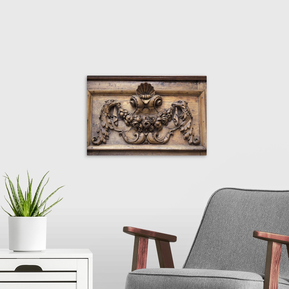 A modern room featuring Europe, France, Aix en Provence. Decorative door carving