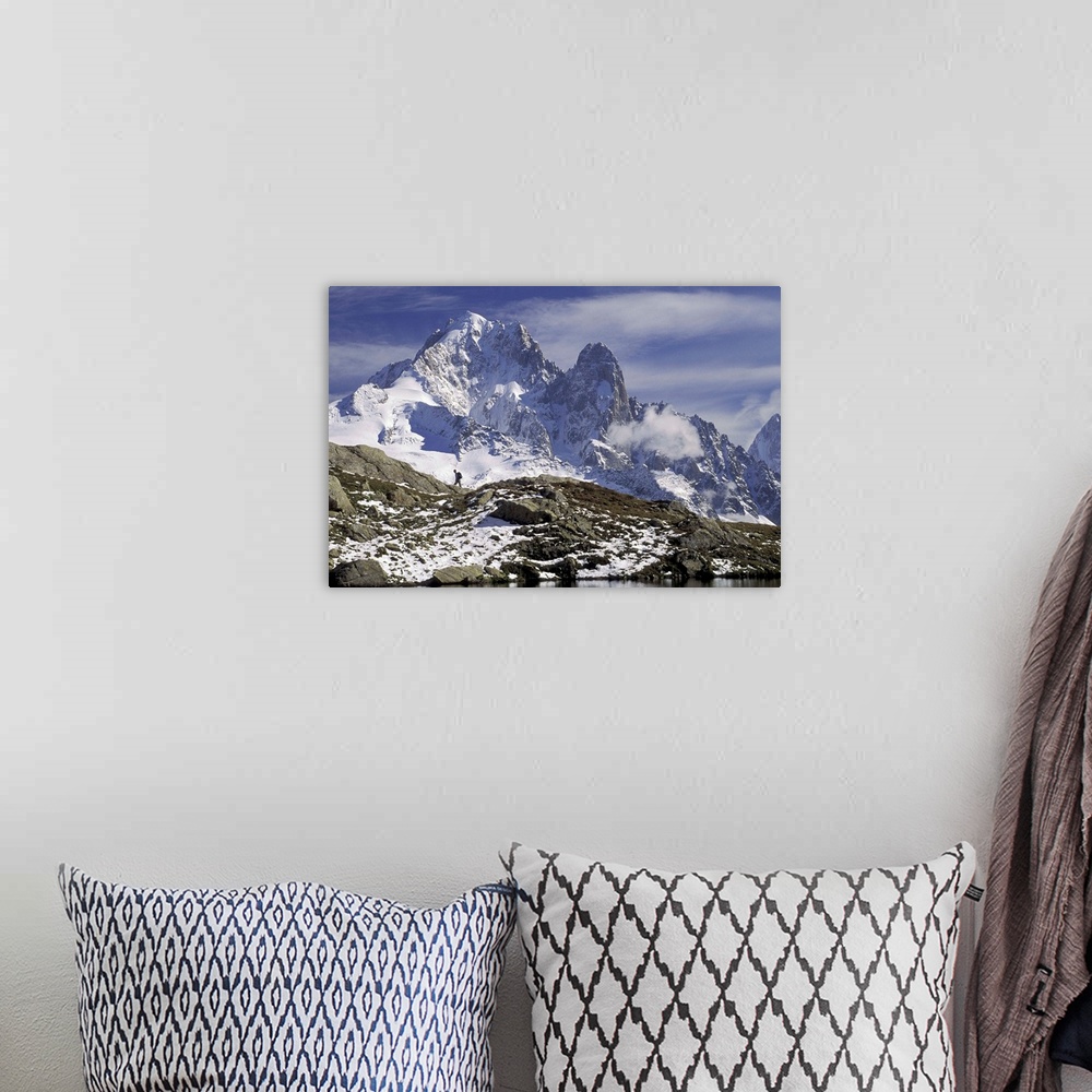 A bohemian room featuring Europe, France, Chamonix Region, French Alps.Hiker, Les Drus, Lac Blanc