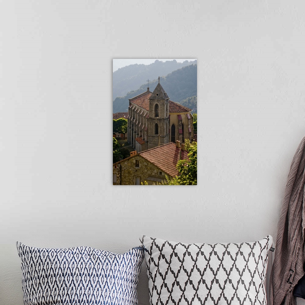 A bohemian room featuring France, Corsica, Church And House In Mountain Village Of Zicavo