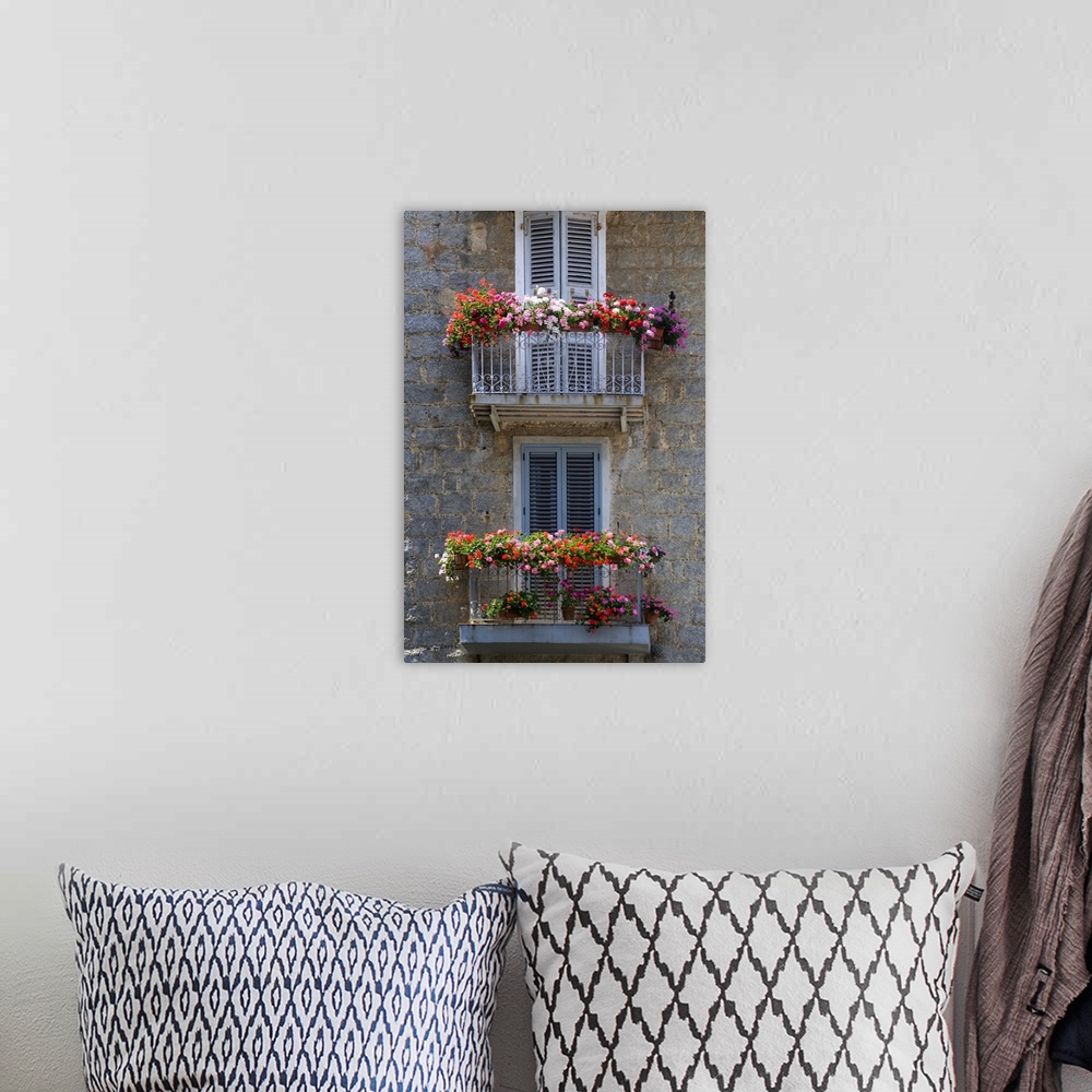 A bohemian room featuring France, Corsica, Flower Boxes On Window Balconies, House In Sartene