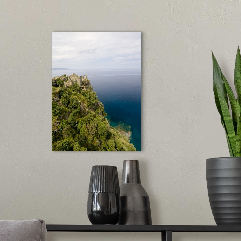 A modern room featuring France, Corsica, Ruins Of Genoese Tower Above Mediterreanean Sea At Village Of Nonza