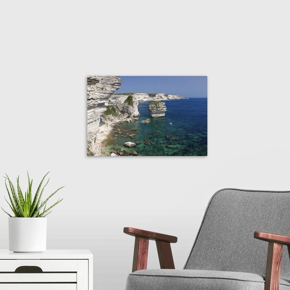 A modern room featuring France, Corsica, View Of White Limestone Cliffs And The Mediterrean Sea