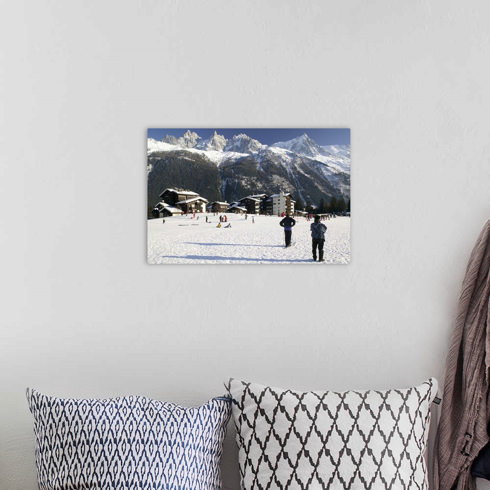 A bohemian room featuring France, French Alps, Chamonix, Mont, Blanc, Skiers And Panorama Of Mountains