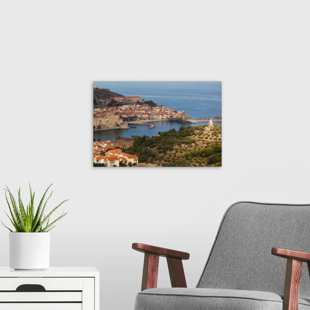 A modern room featuring France, Languedoc-Roussillon, Collioure, Town Overview, Daytime