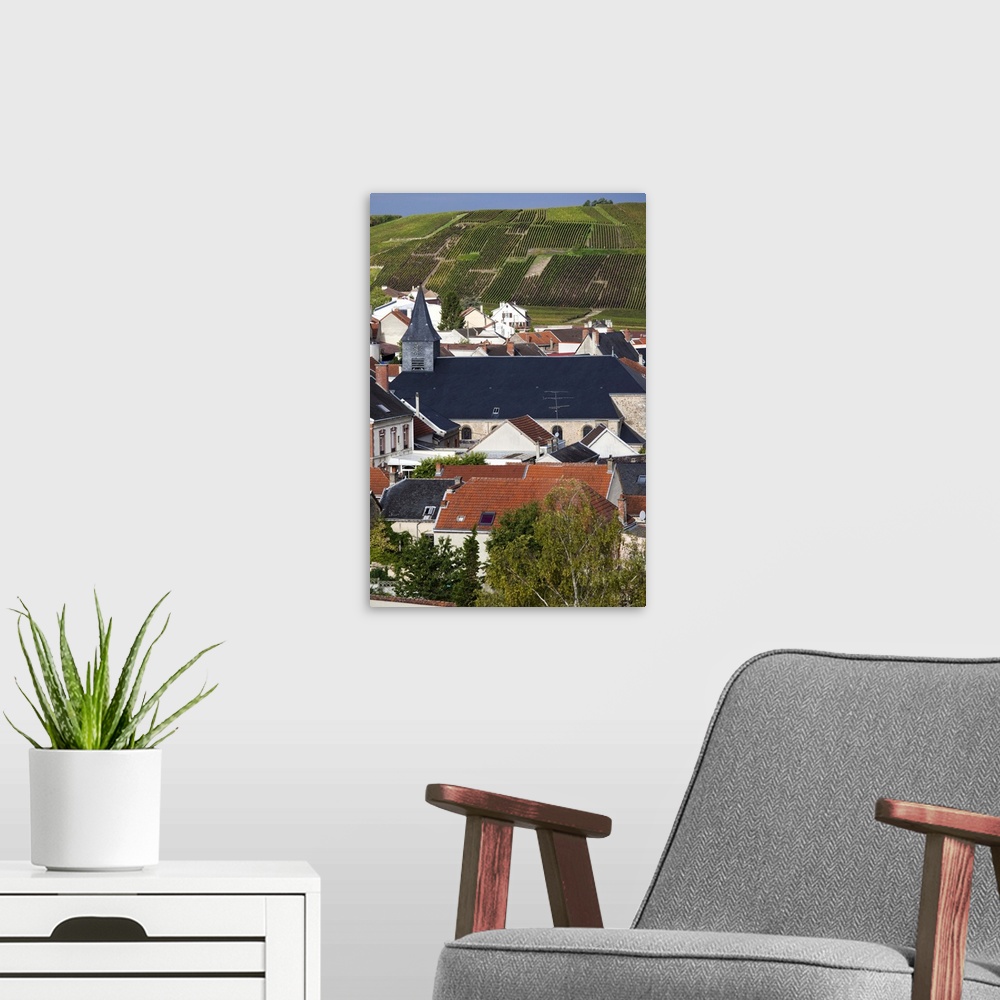 A modern room featuring France, Marne, Champagne Ardenne, Verzy, Town View With Vineyards