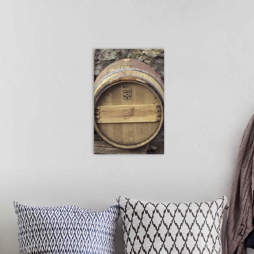 A bohemian room featuring Europe, France, Montpellier. Wine barrel, Chateau De Flaugreues Winery