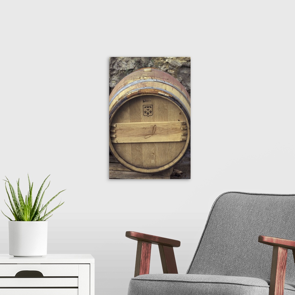 A modern room featuring Europe, France, Montpellier. Wine barrel, Chateau De Flaugreues Winery