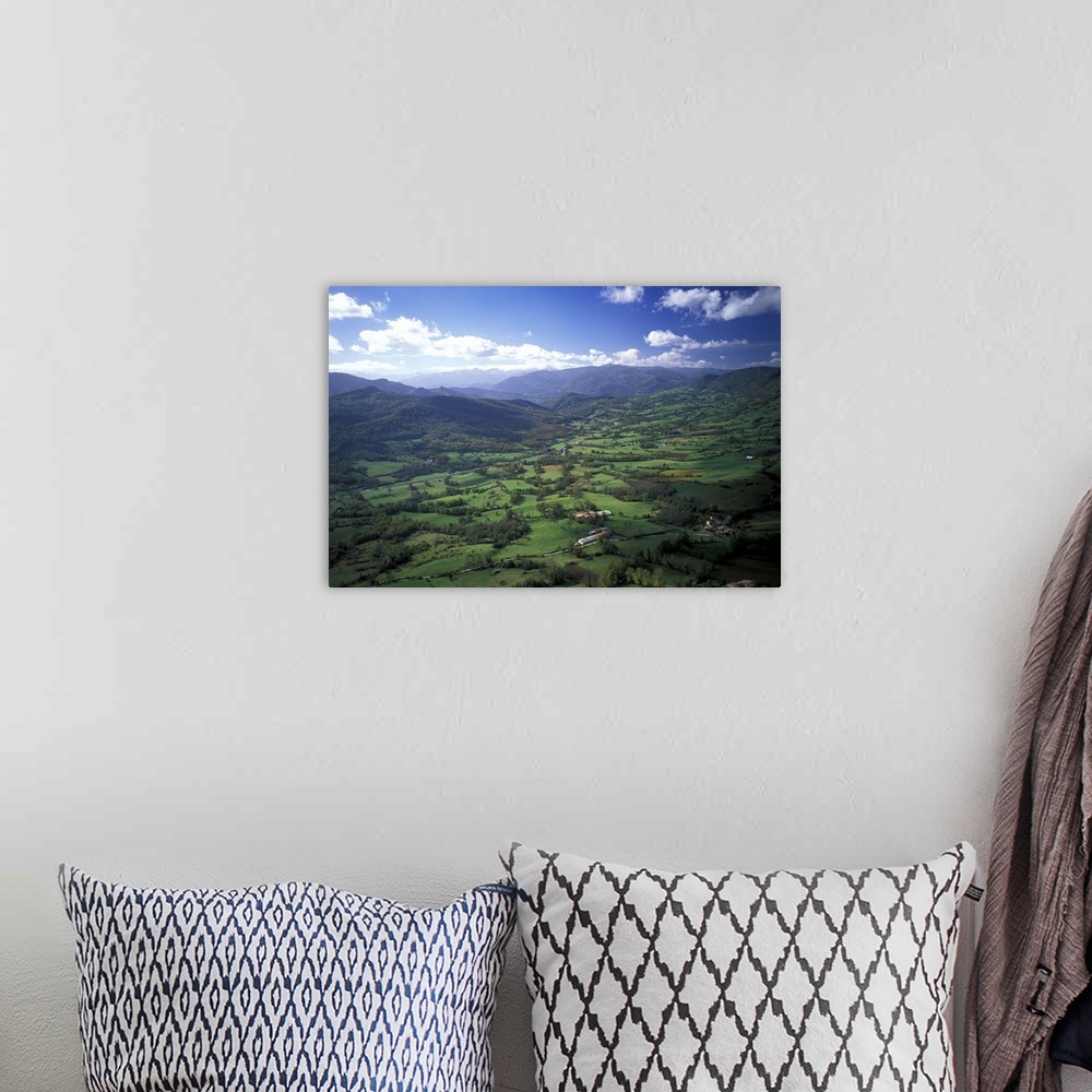 A bohemian room featuring Europe, France, Pyrenees, Ariege. View of valley