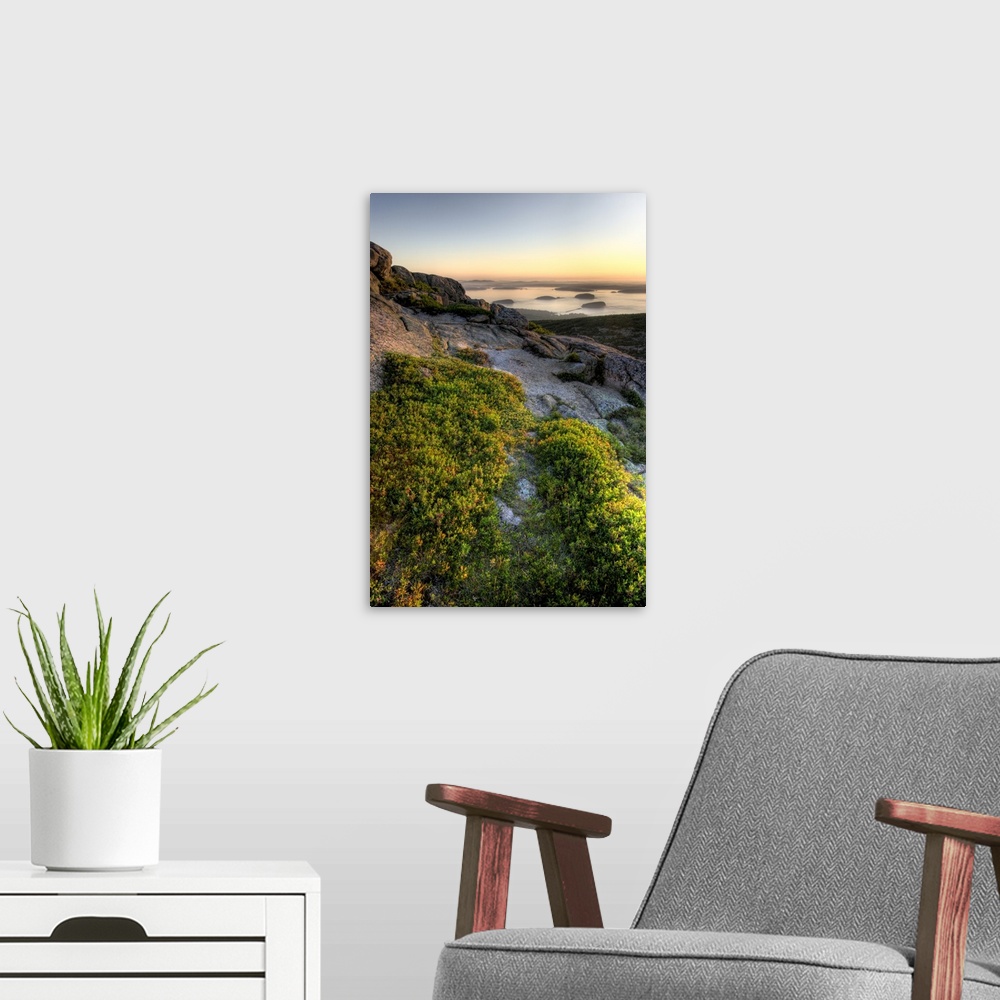 A modern room featuring Frenchman Bay and the Porcupine Islands as seen from Cadillac Mountain in Maine's Acadia National...