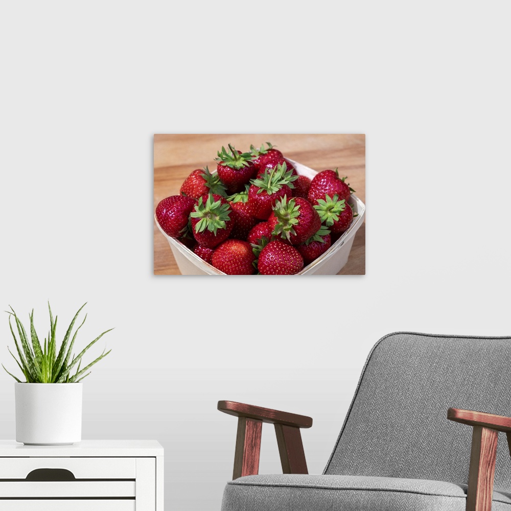 A modern room featuring Fresh strawberries.