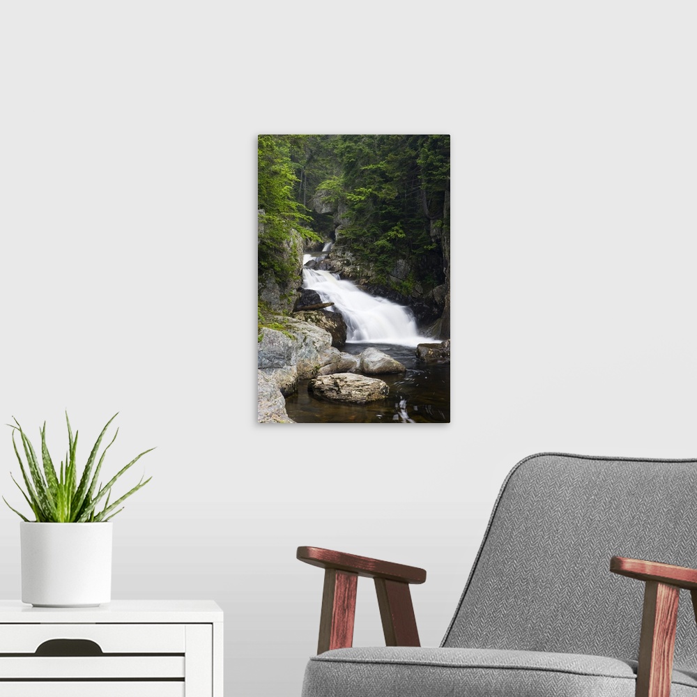 A modern room featuring Garfield Falls in Pittsburg, New Hampshire. East Branch of the Dead Diamond River.