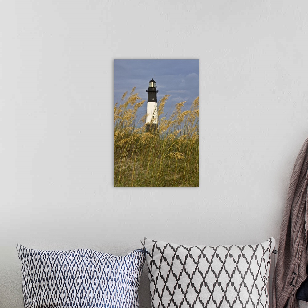 A bohemian room featuring USA, Georgia, Tybee Island, Lighthouse and seaoats in early moring.