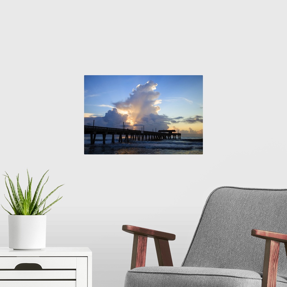 A modern room featuring USA, Georgia, Tybee Island, Tybee Pier at sunrise.