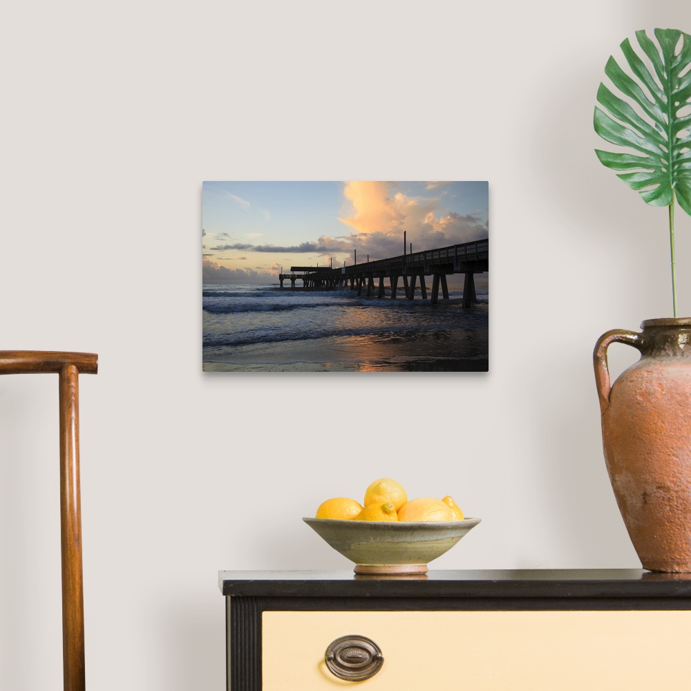 A traditional room featuring USA, Georgia, Tybee Island, Tybee Pier at sunrise.
