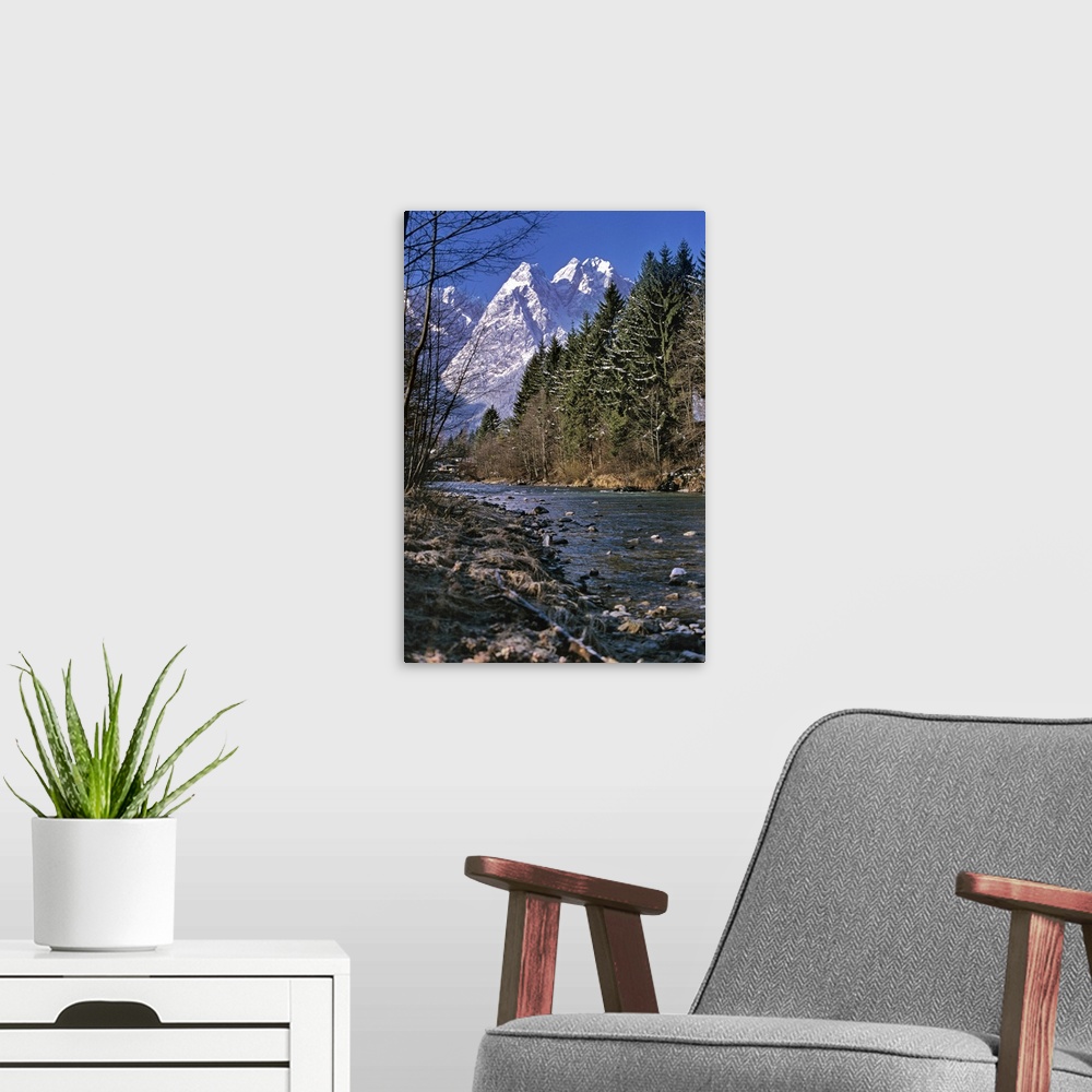 A modern room featuring Germany, A small stream helps frame the Zugspitze near Garmisch
