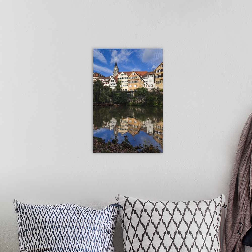 A bohemian room featuring Germany, Baden-Wurttemburg, Tubingen, old town buildings along the Neckar River.