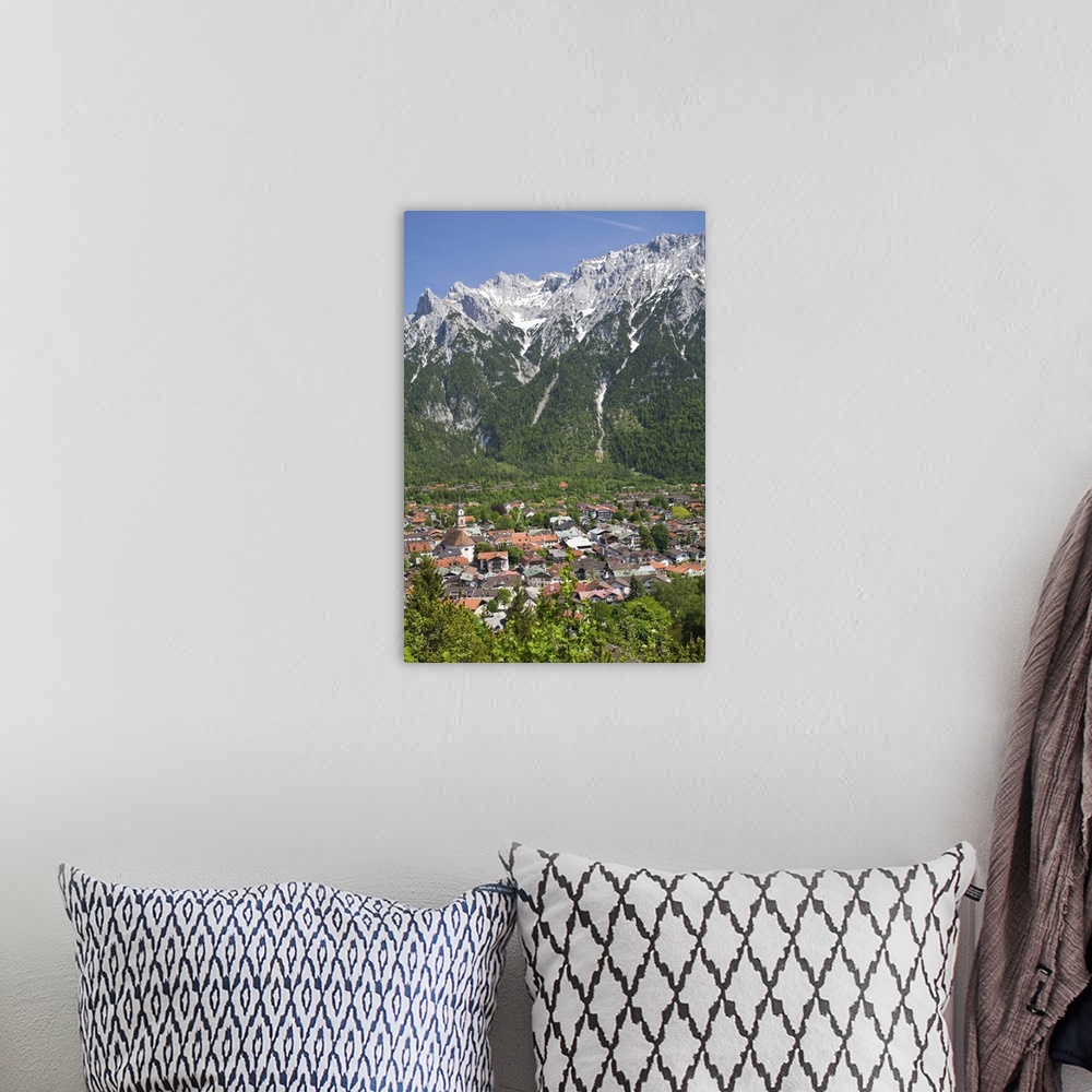A bohemian room featuring Germany, Bayern-Bavaria, Mittenwald. Alpine Town with Karwendel Mountains.