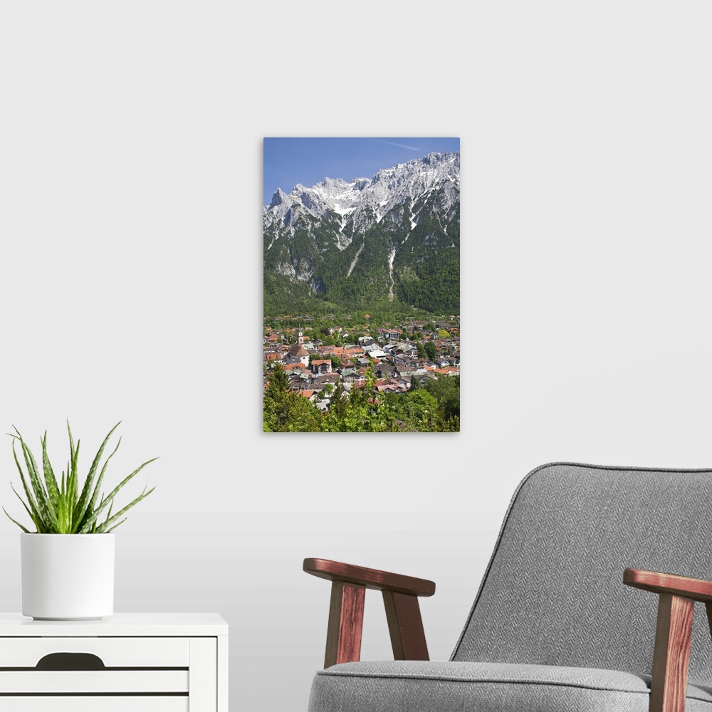 A modern room featuring Germany, Bayern-Bavaria, Mittenwald. Alpine Town with Karwendel Mountains.