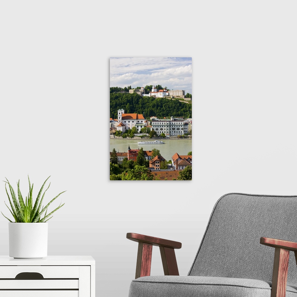 A modern room featuring Germany, Bayern-Bavaria, Passau. Inn River view from Mariahilf monastery.
