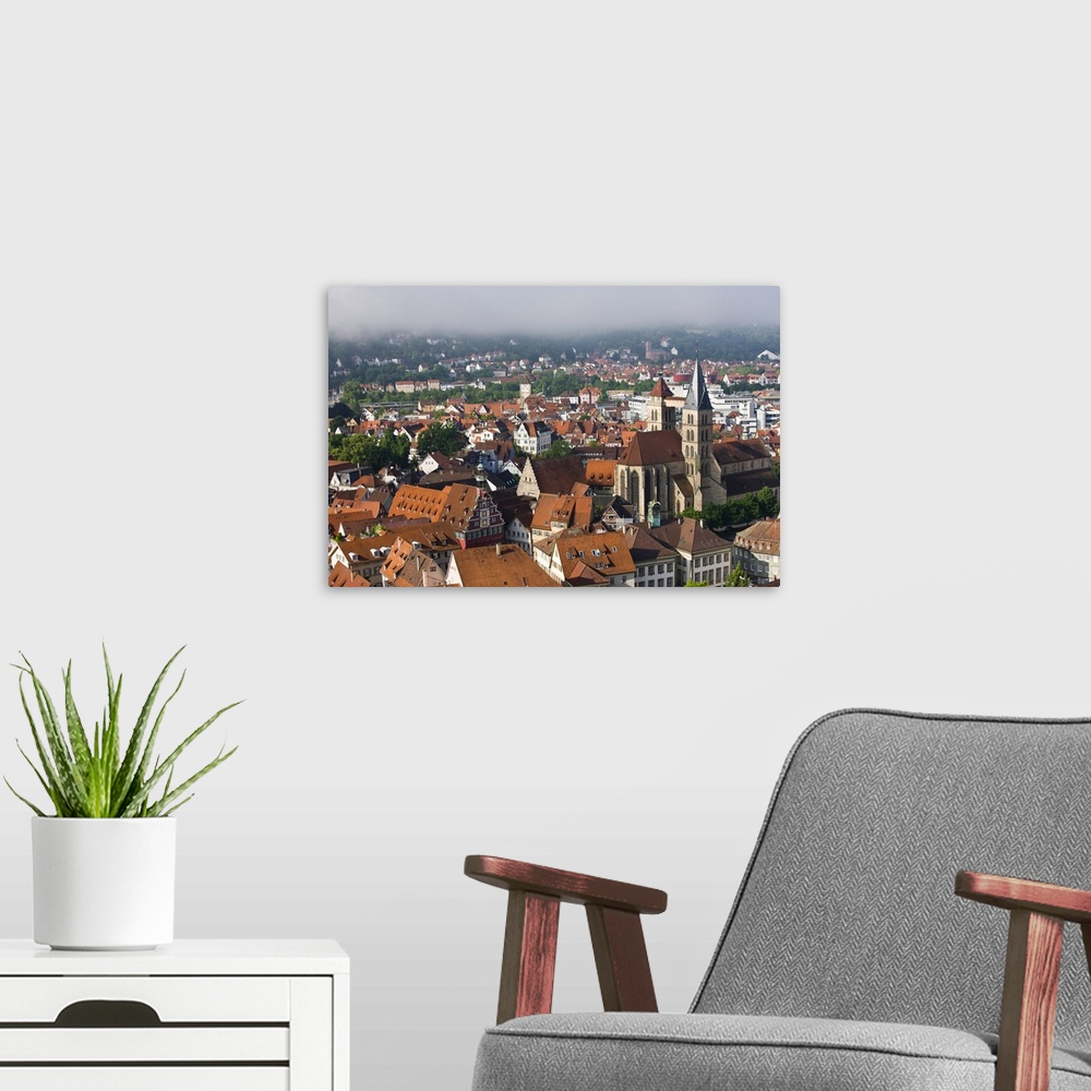 A modern room featuring Germany, Baden-Wurttemberg, Esslingen Am Neckar. Town view from vineyards.