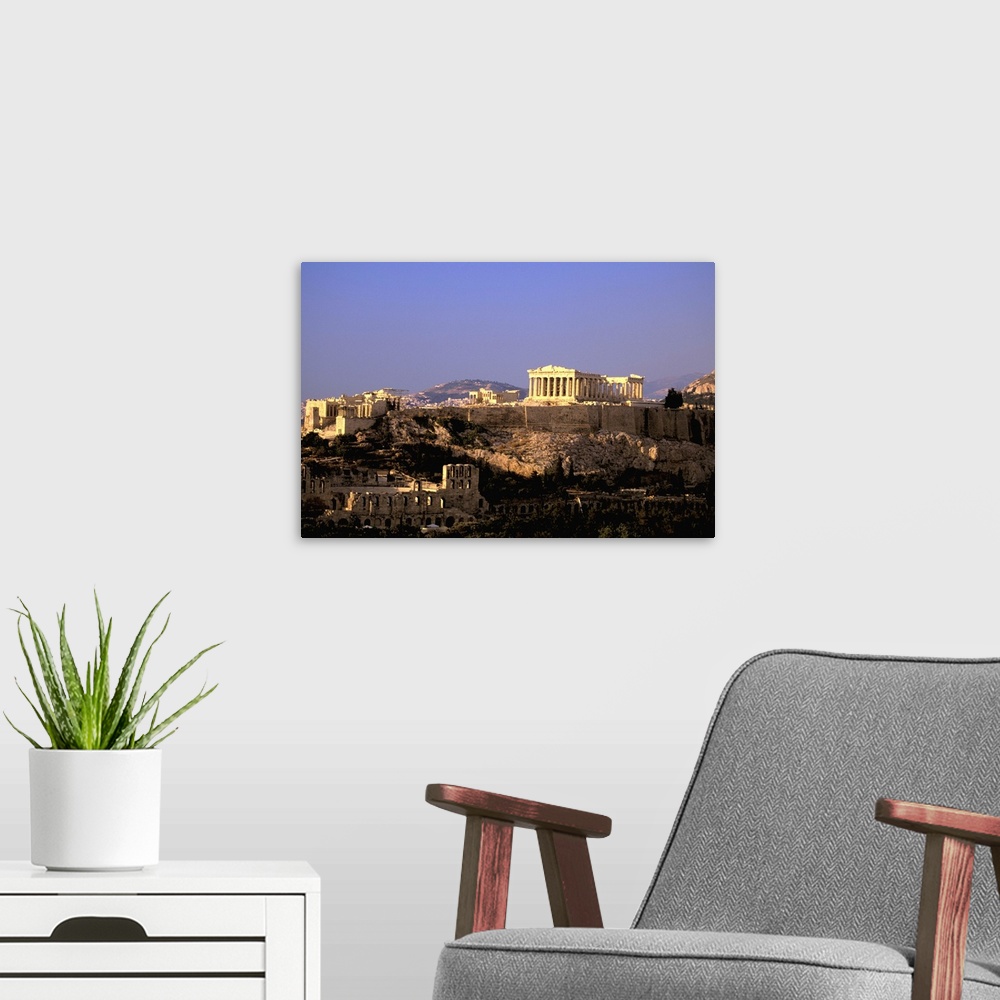 A modern room featuring Europe, Greece, Athens, Attica, The Acropolis. Parthenon viewed from Filopapou Hill