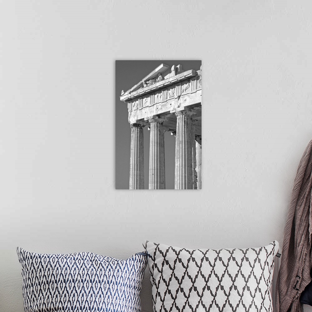 A bohemian room featuring Greece, Athens, Black And White Detail On Corner Of The Parthenon
