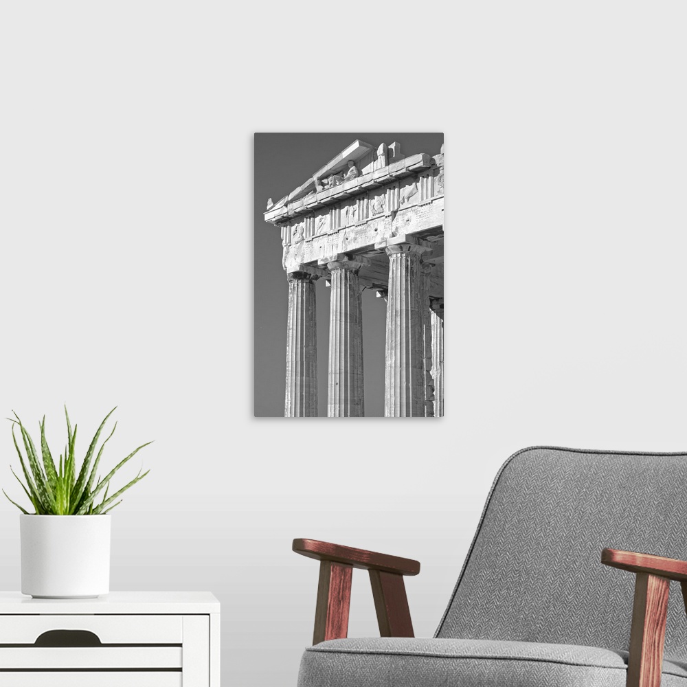 A modern room featuring Greece, Athens, Black And White Detail On Corner Of The Parthenon