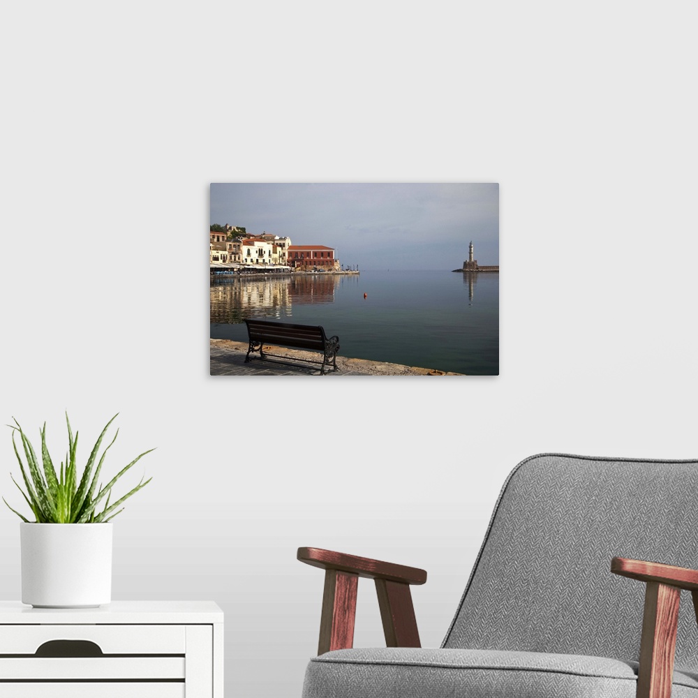 A modern room featuring Europe, Greece, Greek Island, Crete, Chania old harbor and the Tourist activity