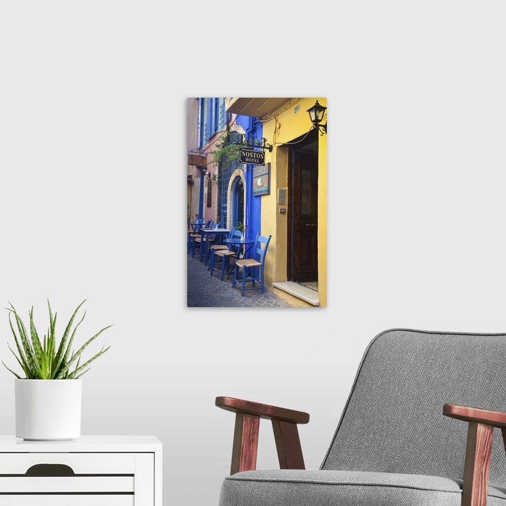 A modern room featuring Europe, Greece, Greek Island, Crete, Chania old town, with doorways and small alley ways.