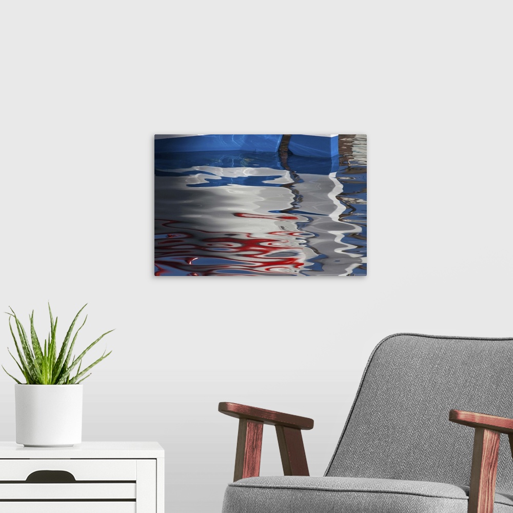 A modern room featuring Europe, Greece, Greek Island, Crete, Harbor of Chania and boat in calm water reflection