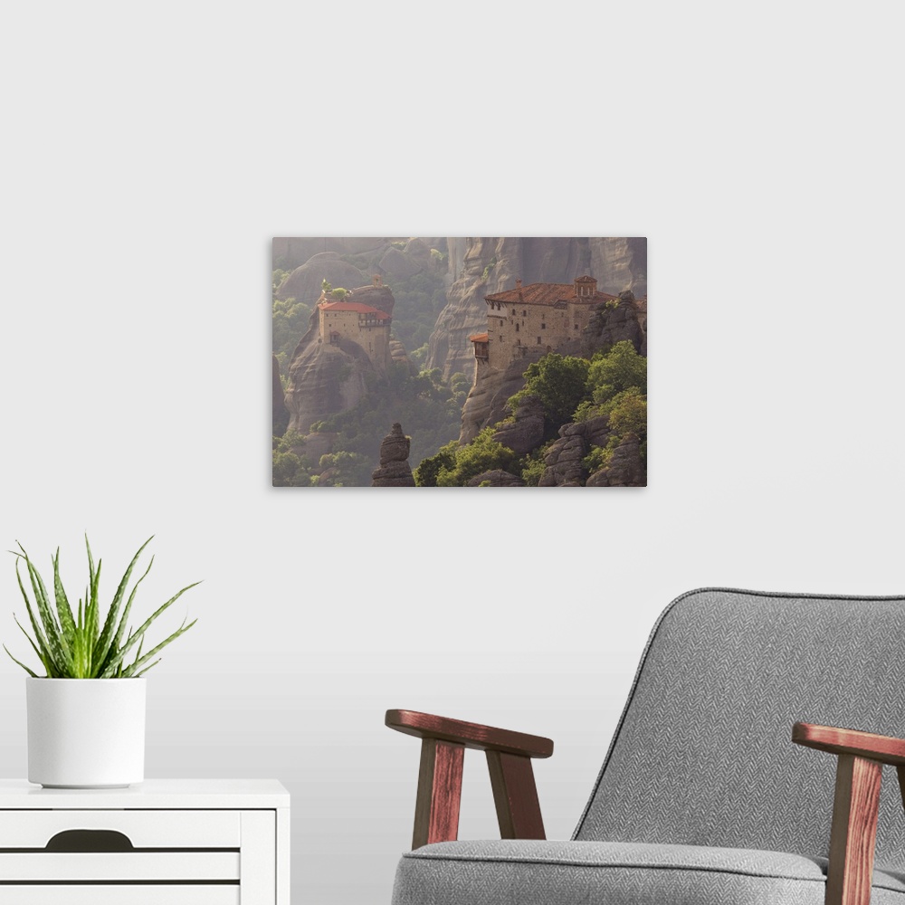 A modern room featuring Greece, Meteora. Isolated monasteries on cliffs. Credit: Jim Nilsen