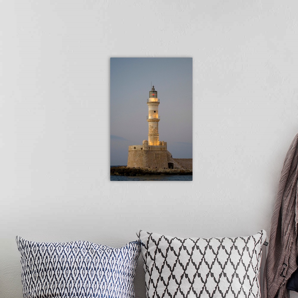 A bohemian room featuring Greek Island of Crete and old town of Chania  with Venetian Lighthouse along the old harbor