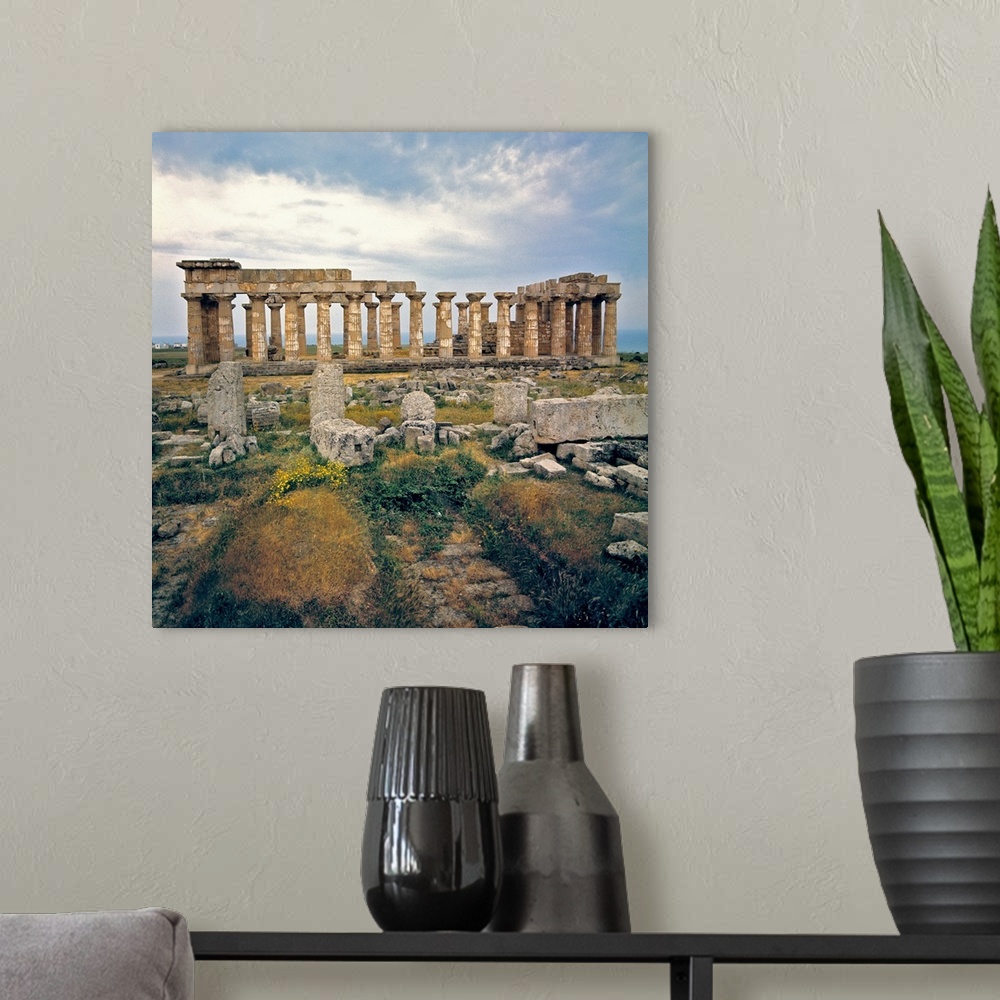 A modern room featuring Italy, Sicily, Selinunte. One of the eight Greek temples at Selinunte, on Sicily in Italy, overlo...