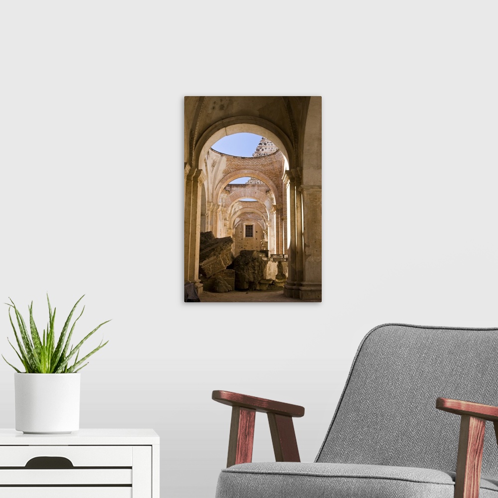 A modern room featuring Central America, Guatemala, Antigua.  The Ruins of the Cathedral de Antigua.  The Cathedral was a...
