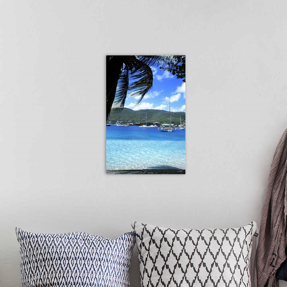 A bohemian room featuring Harbor, palms, blue water at Port Elizabeth in Bequia, Grenadines.