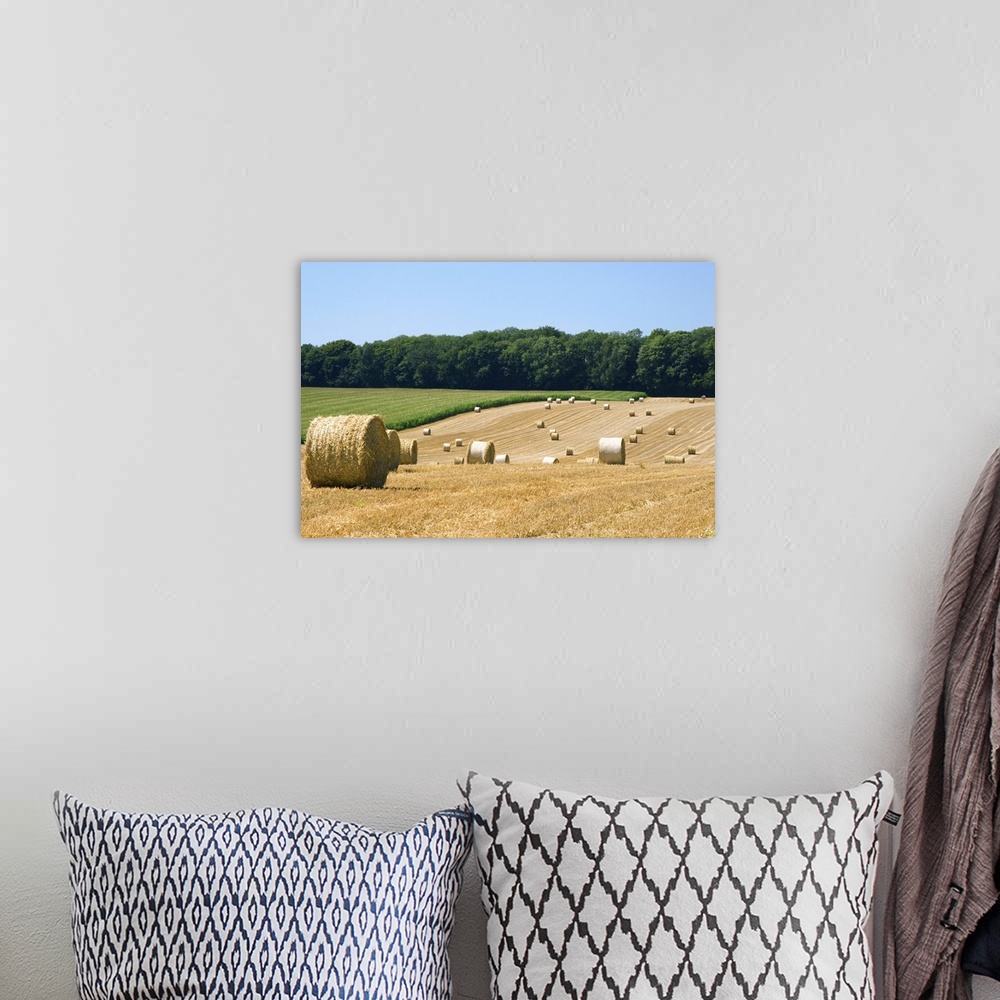 A bohemian room featuring Hay bales in the french countryside near Vervins in the region of Picardie, France.