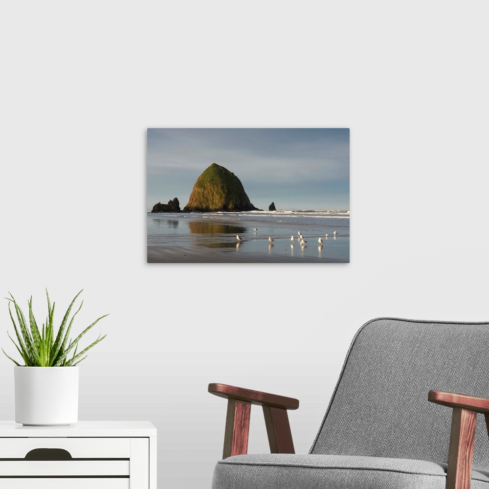 A modern room featuring Haystack Rok on Cannon Beach, Oregon