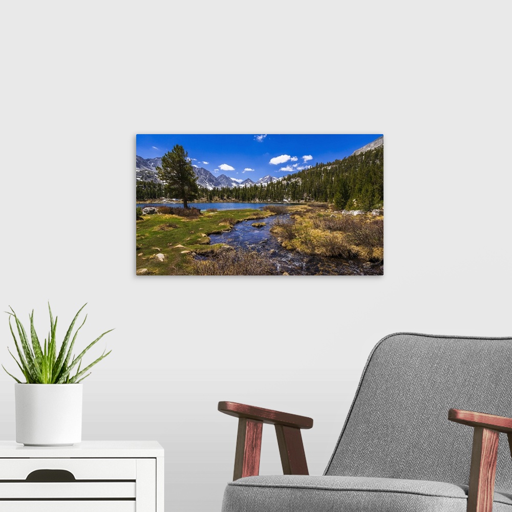 A modern room featuring Heart Lake in Little Lakes Valley, John Muir Wilderness, California, USA.