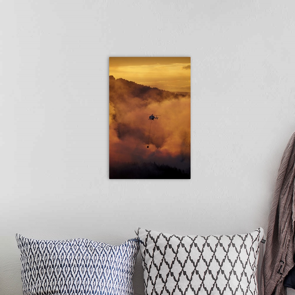 A bohemian room featuring Smokey sunset and helicopter fighting fire at Burnside, Dunedin, South Island, New Zealand