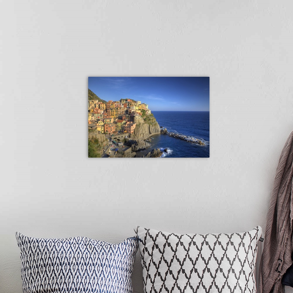 A bohemian room featuring Europe, Italy, Liguria region, Cinque Terre. The hillside town of Manarola.