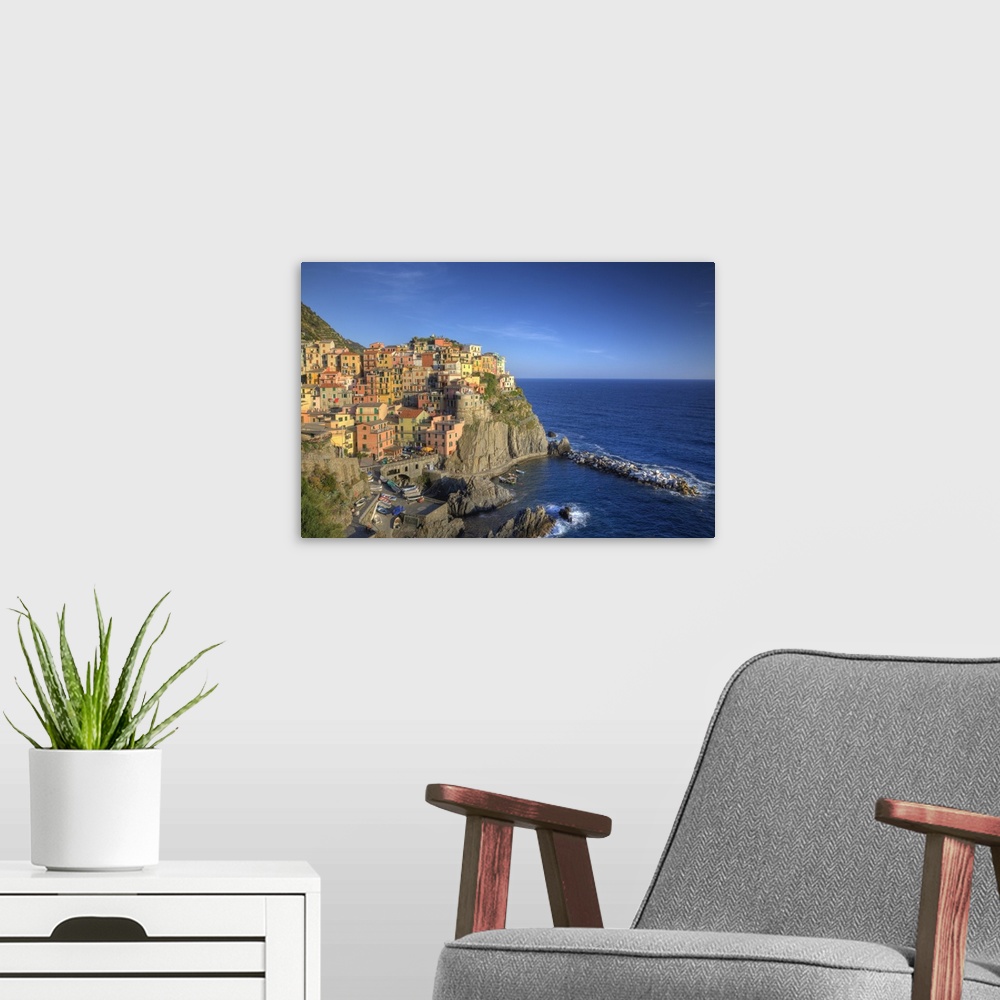 A modern room featuring Europe, Italy, Liguria region, Cinque Terre. The hillside town of Manarola.