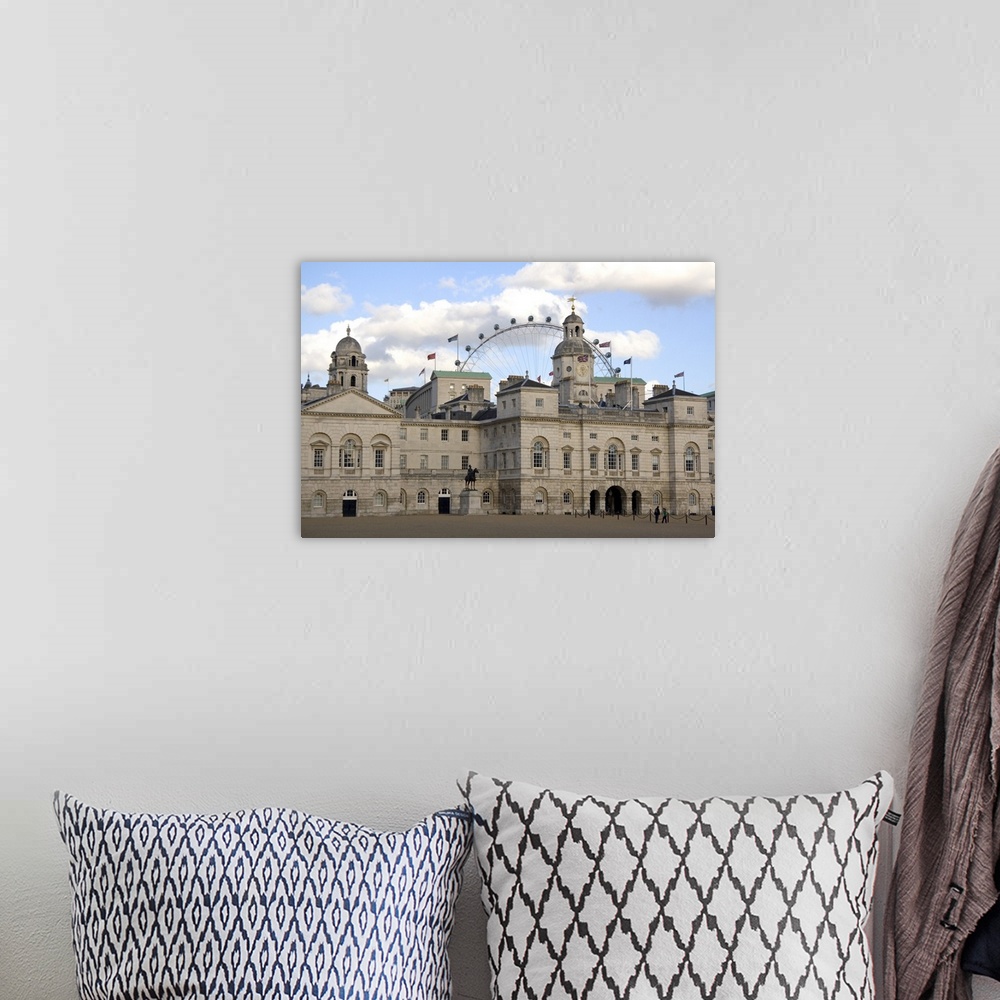 A bohemian room featuring Horse Guards and the London Eye in London, England.